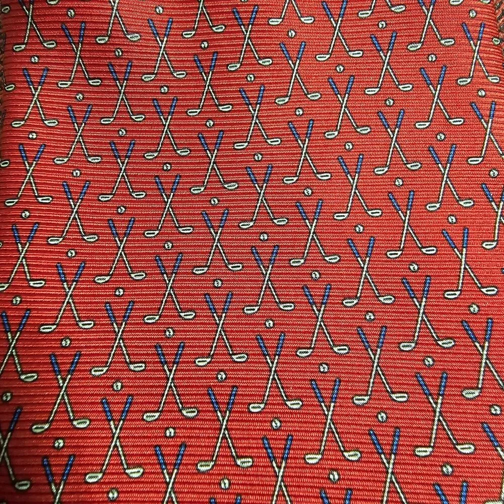 Vintage Lauren Ralph Lauren Silk Tie‎ OS Red Golf Club Pattern Old Money Office